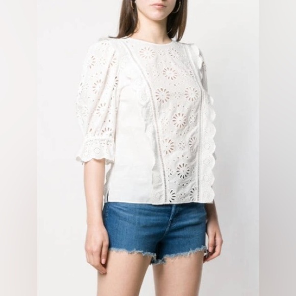 VERONICA BEARD
Gale Floral Eyelet 3/4-sleeve Blouse In White (T1) - Picture 1 of 9